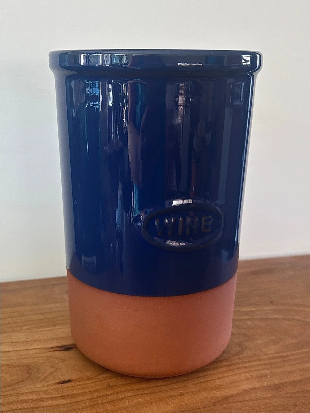 Terra Cotta Clay Earthenware Wine Brique Cooler Blue Enamel Dipped 7.5”x 4.75”